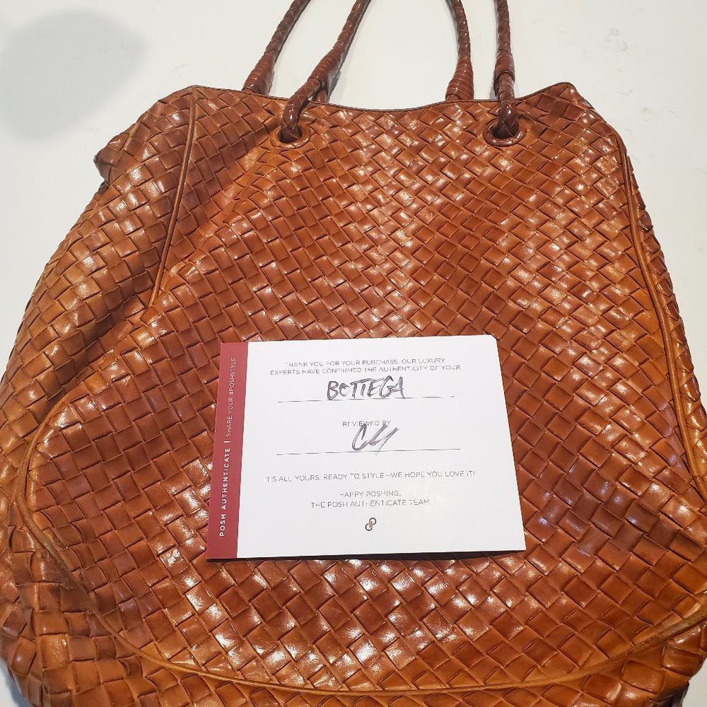 Bottega Veneta Brown Leather Woven Hobo Shoulder Strappy tote Bag Purse 13”